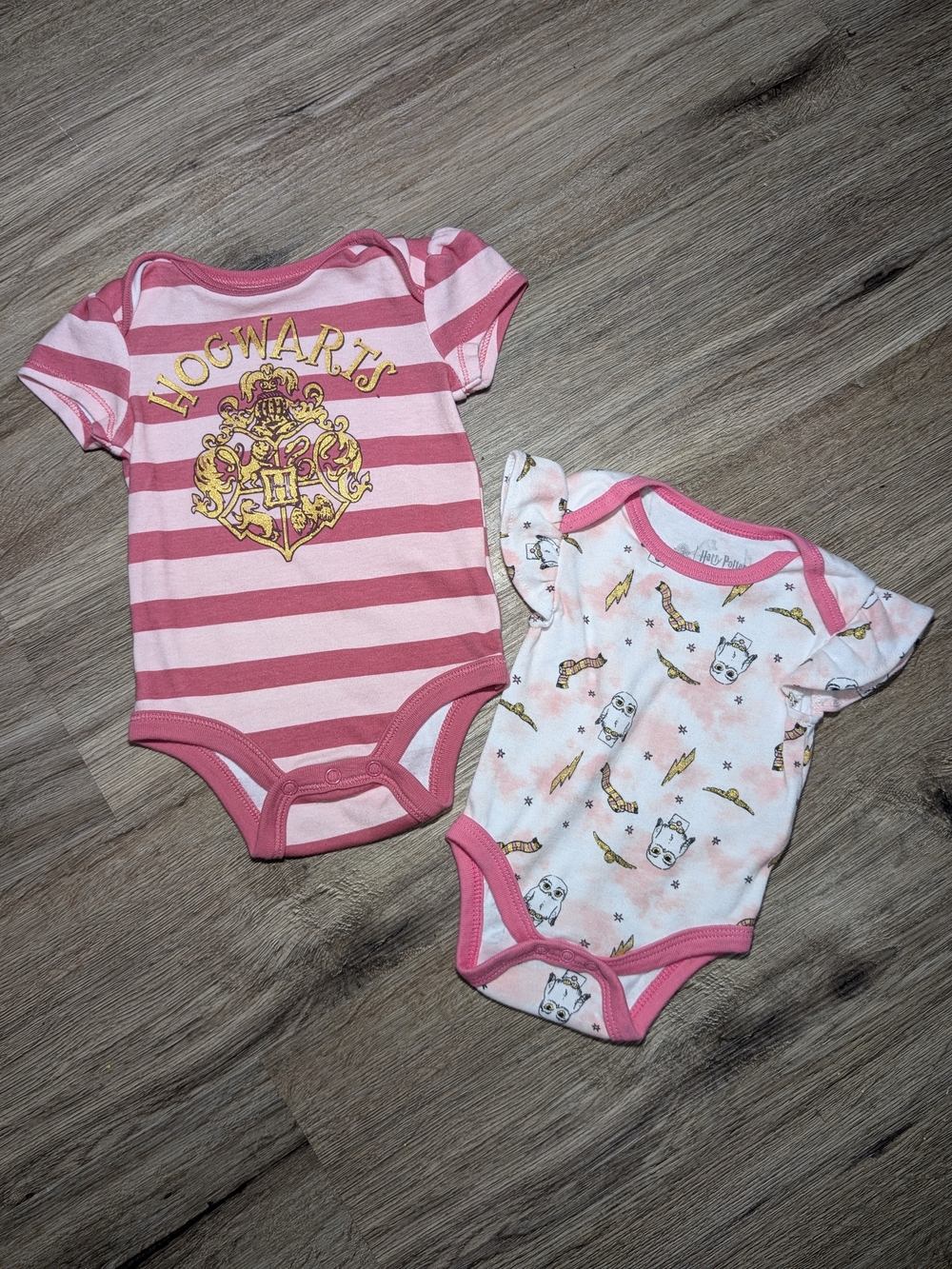 Pink Hogwarts Harry Potter One-Piece Short Sleeve Bodysuit Set Baby Girl 0-3M